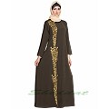 Front open embroidered abaya- Olive Green